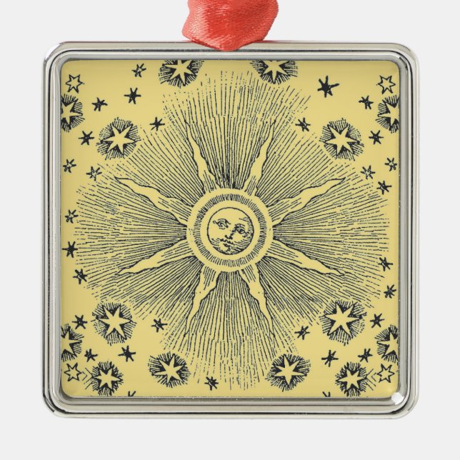 Sun Stars Antique Night Sky Medieval Zodiac Metal Ornament (Front)
