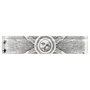 Sun Stars Antique Night Sky Medieval Zodiac Nameplate