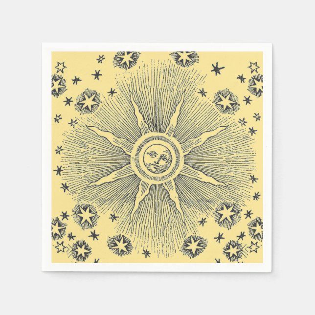 Sun Stars Antique Night Sky Medieval Zodiac Napkin (Front)