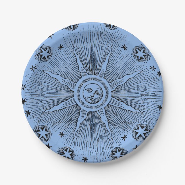 Sun Stars Antique Night Sky Medieval Zodiac Paper Plate (Front)