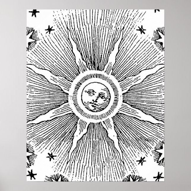Sun Stars Antique Night Sky Medieval Zodiac Poster (Front)