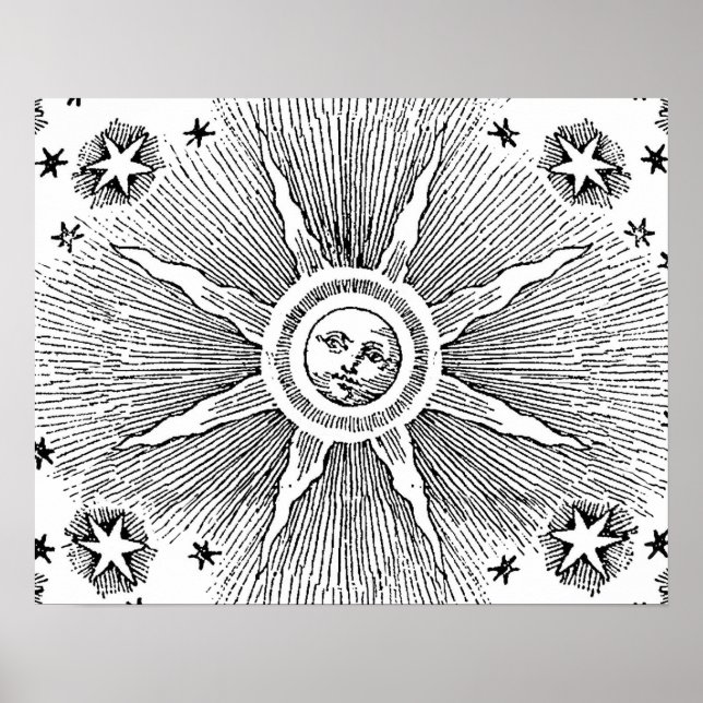 Sun Stars Antique Night Sky Medieval Zodiac Poster (Front)