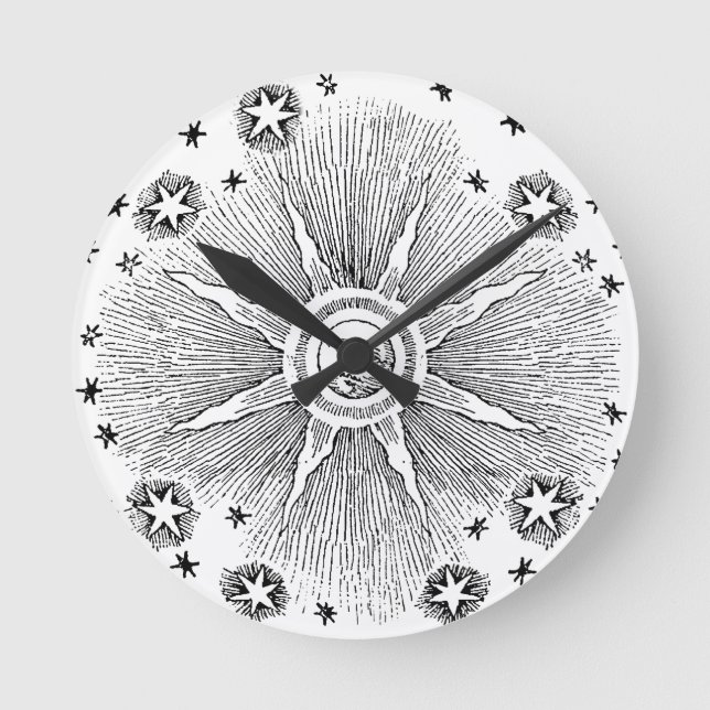 Sun Stars Antique Night Sky Medieval Zodiac Round Clock (Front)