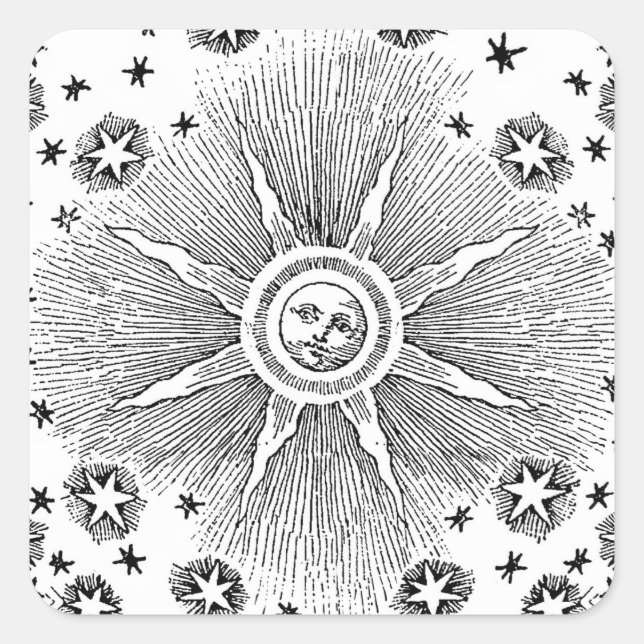 Sun Stars Antique Night Sky Medieval Zodiac Square Sticker (Front)