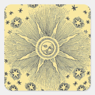 Sun Stars Antique Night Sky Medieval Zodiac Square Sticker