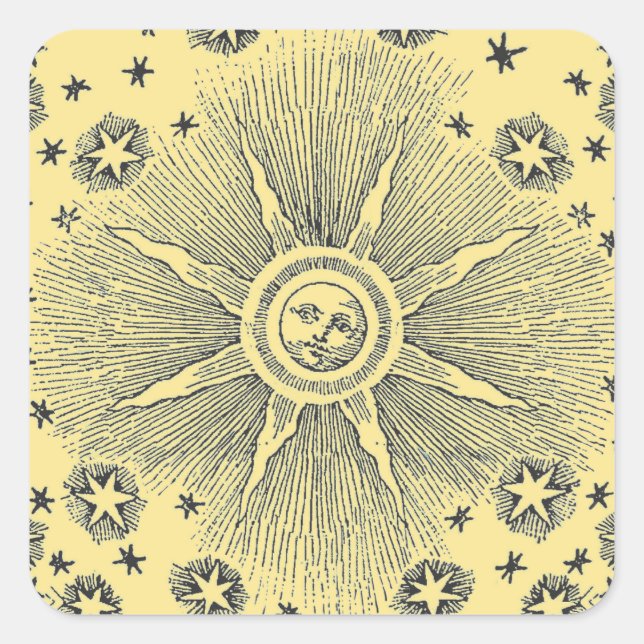 Sun Stars Antique Night Sky Medieval Zodiac Square Sticker (Front)