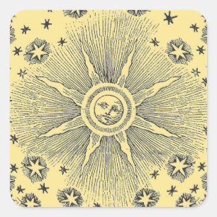 Sun Stars Antique Night Sky Medieval Zodiac Square Sticker