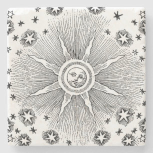 Sun Stars Antique Night Sky Medieval Zodiac Stone Coaster