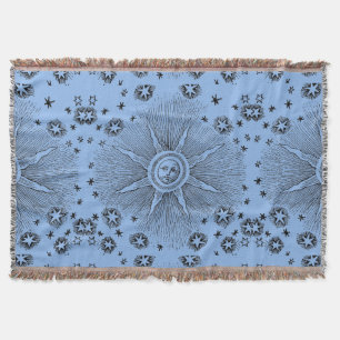 Sun Stars Antique Night Sky Medieval Zodiac Throw Blanket