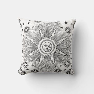 Sun Stars Antique Night Sky Medieval Zodiac Throw Pillow