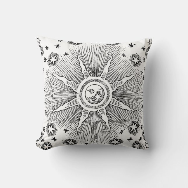 Sun Stars Antique Night Sky Medieval Zodiac Throw Pillow (Front)