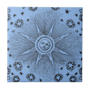 Sun Stars Antique Night Sky Medieval Zodiac Tile