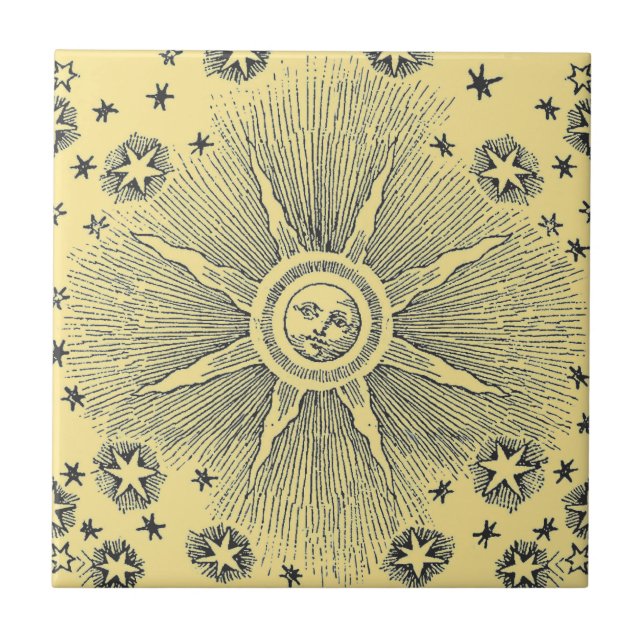 Sun Stars Antique Night Sky Medieval Zodiac Tile (Front)