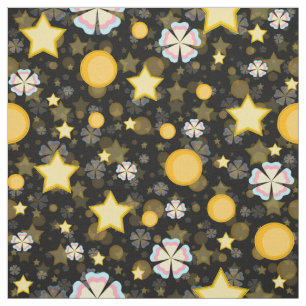 Sun Stars Flowers Glitter Black Design  Fabric