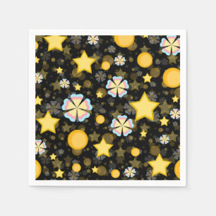 Sun Stars Flowers Glitter Black Design  Napkin