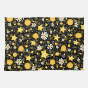 Sun Stars Flowers Glitters Pattern Design Kitchen Towel