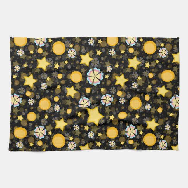 Sun Stars Flowers Glitters Pattern Design  Kitchen Towel (Horizontal)