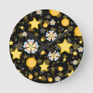 Sun Stars Flowers Glitters Pattern Design  Round Clock