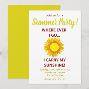 Sun Sunflower Sunshine Summer Party Invitation