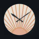 Sun Sunrise Earth Tones Terracotta Retro Sunshine Round Clock<br><div class="desc">Sun Print – beige and earth tones - Sunshine, Modern Abstract Geometric Sunrise.</div>