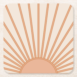 Sun Sunrise Earth Tones Terracotta Retro Sunshine Square Paper Coaster