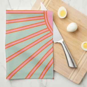 Sun Sunrise Green And Pink Abstract Retro Sunshine Kitchen Towel