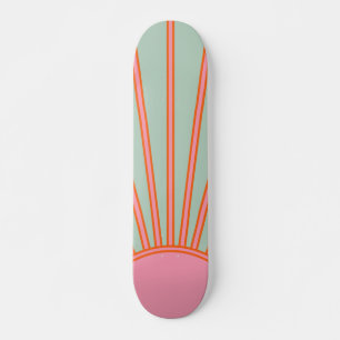 Sun Sunrise Green And Pink Abstract Retro Sunshine Skateboard