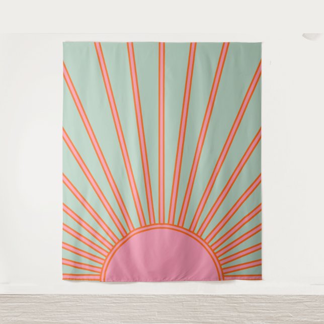 Sun Sunrise Green And Pink Abstract Retro Sunshine Tapestry (Front)
