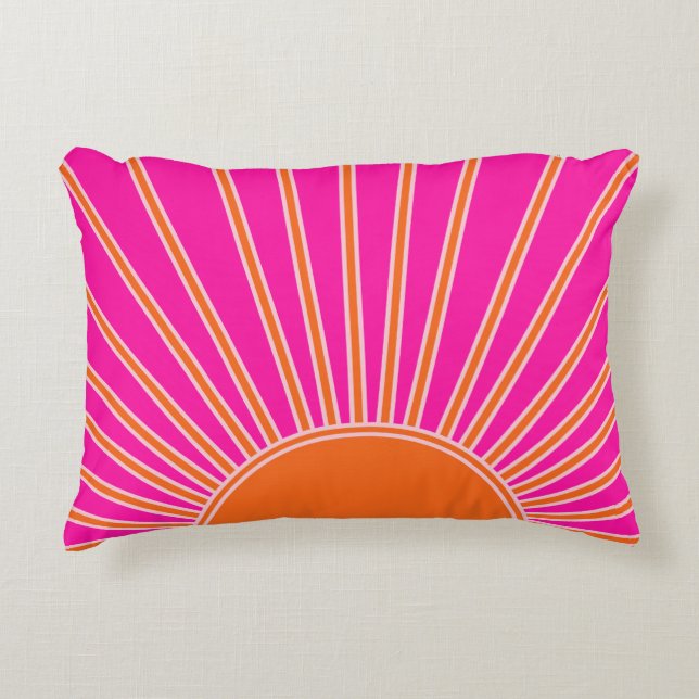 Sun Sunrise Hot Pink And Orange Preppy Sunshine Accent Pillow (Front)