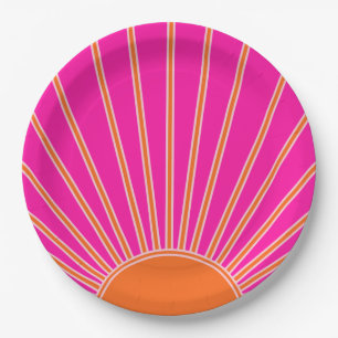 Sun Sunrise Hot Pink And Orange Preppy Sunshine Paper Plate