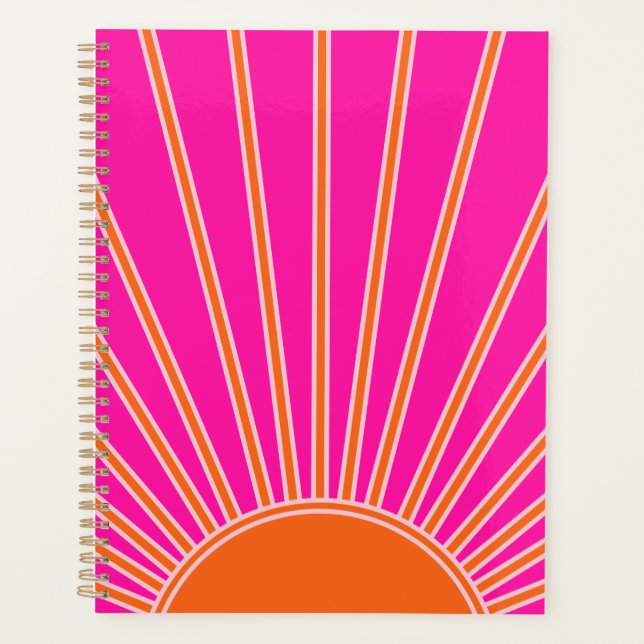 Sun Sunrise Hot Pink And Orange Preppy Sunshine Planner (Front)
