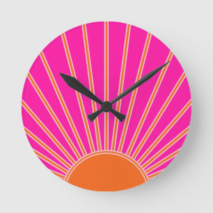 Sun Sunrise Hot Pink And Orange Preppy Sunshine Round Clock