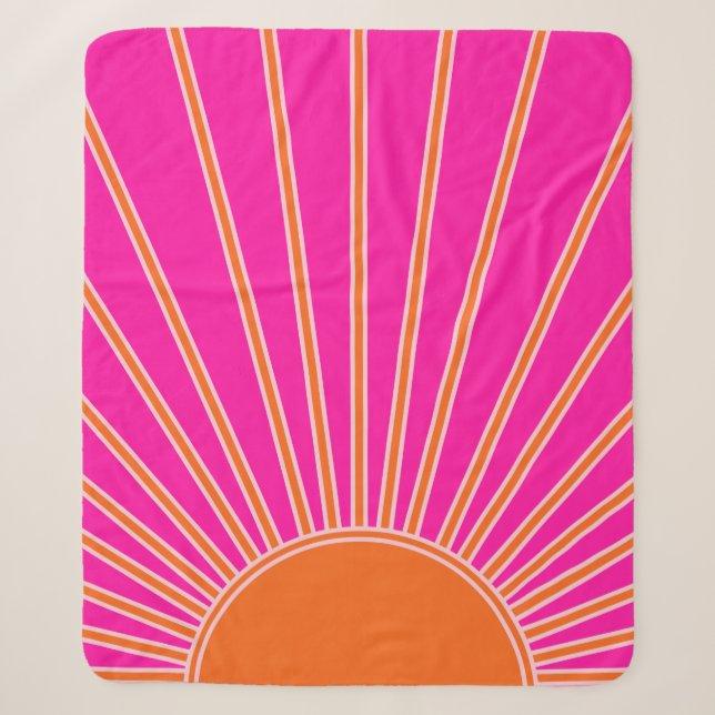 Sun Sunrise Hot Pink And Orange Preppy Sunshine Sherpa Blanket (Front)