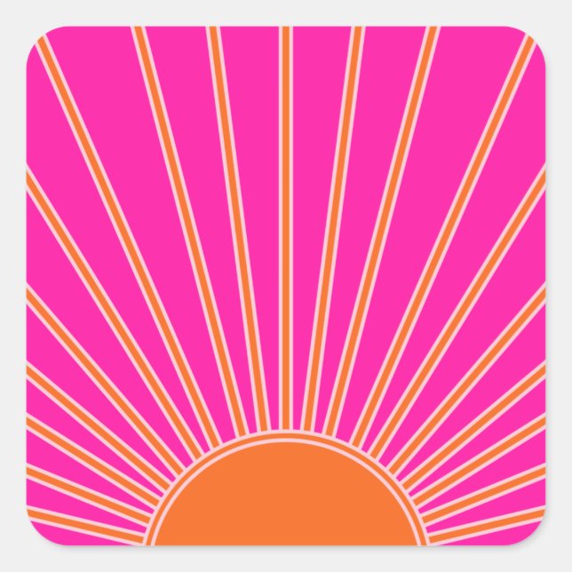 Sun Sunrise Hot Pink And Orange Preppy Sunshine Square Sticker (Front)