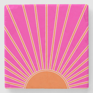 Sun Sunrise Hot Pink And Orange Preppy Sunshine Stone Coaster