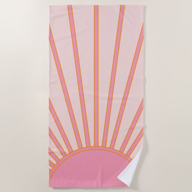 Sun Sunrise Pink Abstract Retro Sunshine Beach Towel (Front)