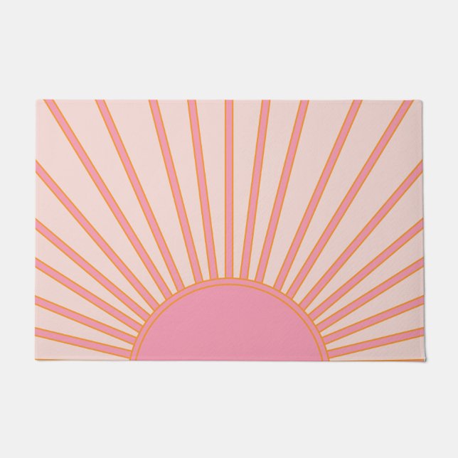 Sun Sunrise Pink Abstract Retro Sunshine Doormat (Front)