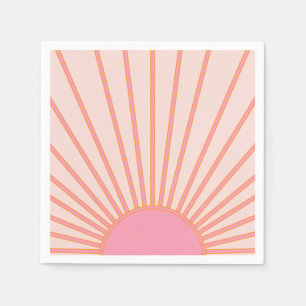 Sun Sunrise Pink Abstract Retro Sunshine Napkin