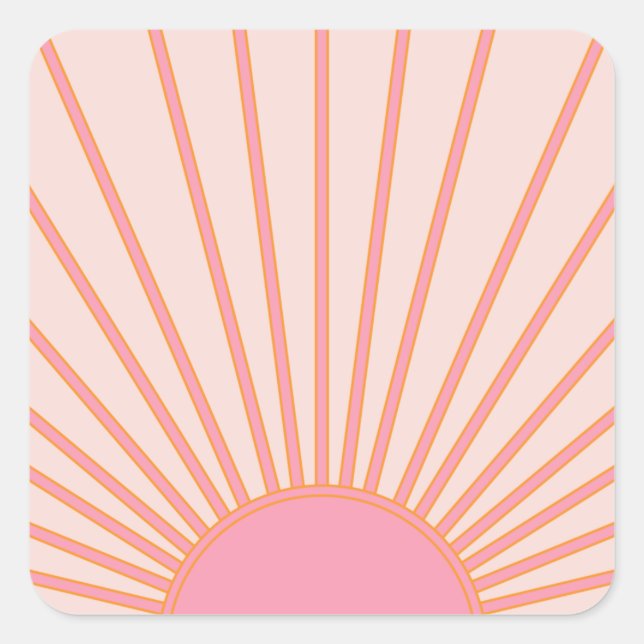 Sun Sunrise Pink Abstract Retro Sunshine Square Sticker (Front)
