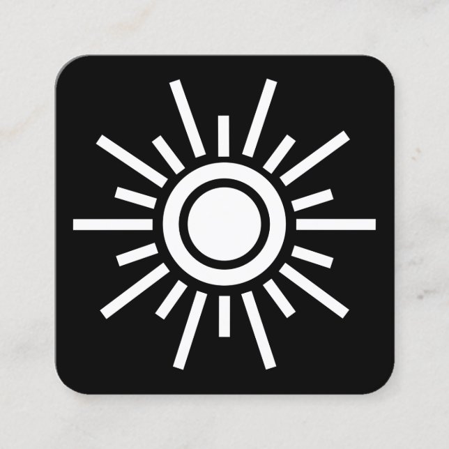 Sun Symbol 01 - White on Black Square Business Card (Front)