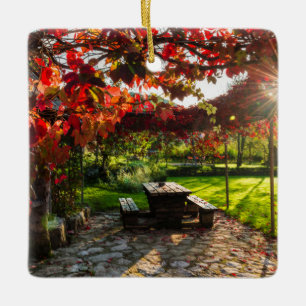 Sun through autumn leaves, Croatia Ceramic Ornament