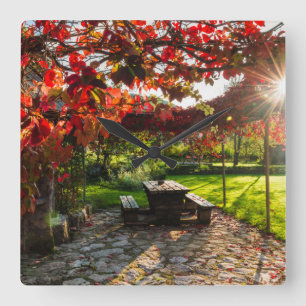 Sun through autumn leaves, Croatia Square Wall Clock