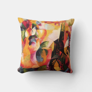 Sun, Tower, Airplane, Fine Art Painting Style Throw Pillow
