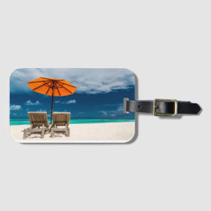 Sun Umbrella On Sandy Beach  Maldives Luggage Tag