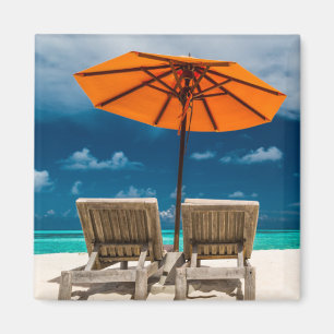 Sun Umbrella On Sandy Beach Maldives Magnet