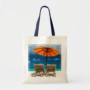 Sun Umbrella On Sandy Beach Maldives Tote Bag