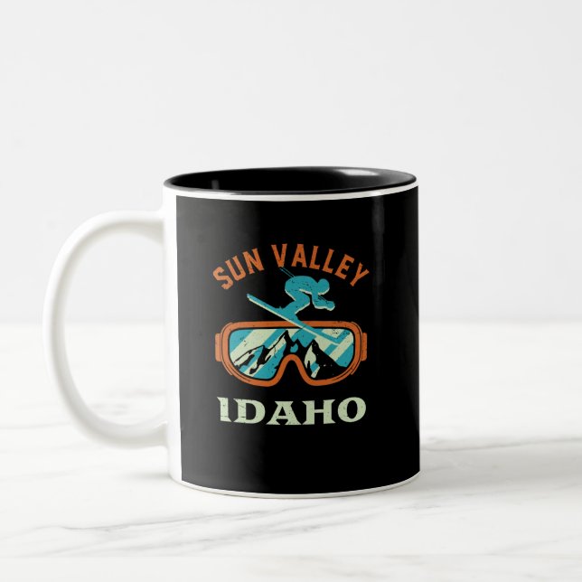 Sun Valley Idaho Retro Skiing Snowboarding Two-Tone Coffee Mug (Left)