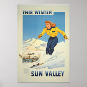 Sun Valley Idaho USA Skiing Vintage Travel Poster
