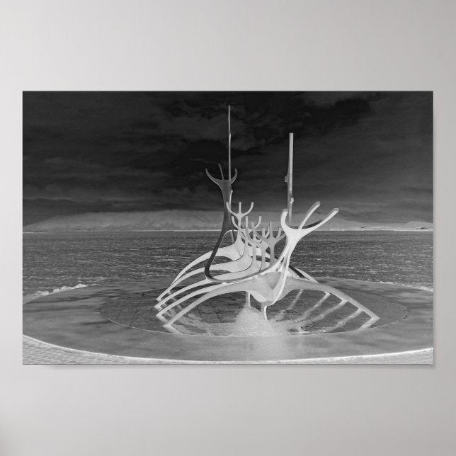 Sun Voyager Sculpture, Iceland, Reverse B/W Poster (Front)