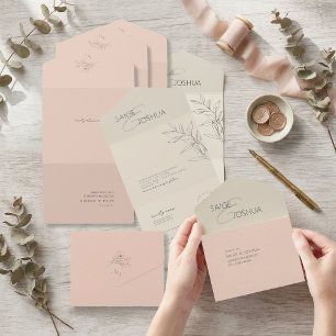 Sun-Washed Garden Wedding Ivory Blush ID1283 All In One Invitation